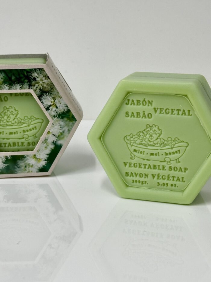 Jabon vegetal hexagonal de miel y arbol de te (100gr) - Imagen 1